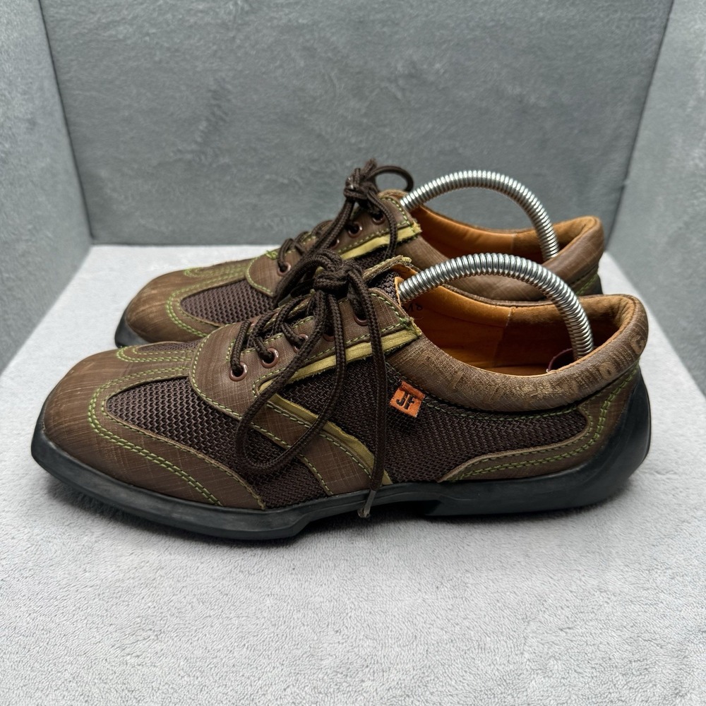 VTG John Fluevog The Angel Brown Mesh Leather Sneakers Square Toe Mens 8 Flawed